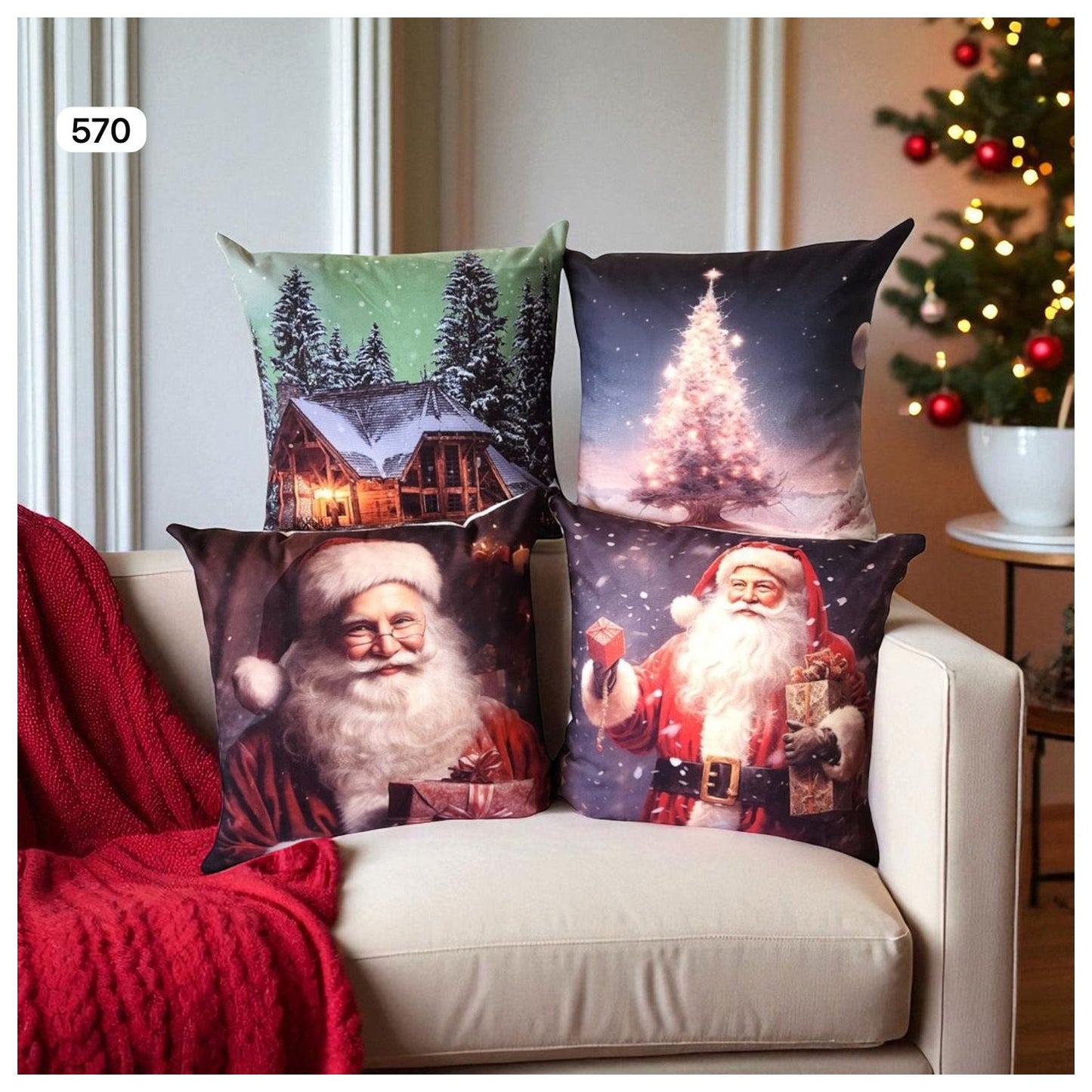 Cojines Navidad Set x 4 ⭐INCLUYE RELLENO⭐ - Medidas 45cmx45cm🎄🎅🏻 ‼️HOY CON 30% DCTO‼️