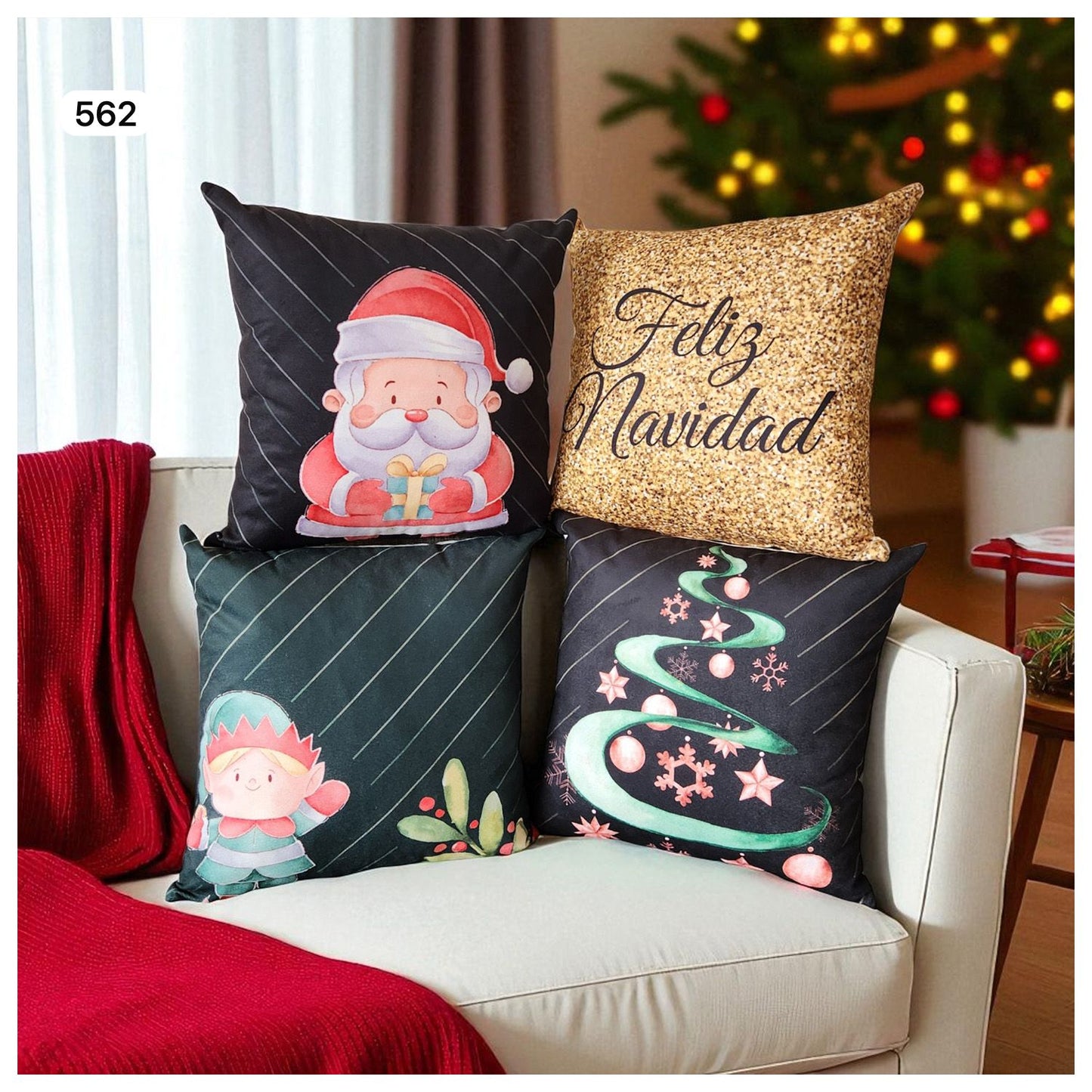 Cojines Navidad Set x 4 ⭐INCLUYE RELLENO⭐ - Medidas 45cmx45cm🎄🎅🏻 ‼️HOY CON 30% DCTO‼️