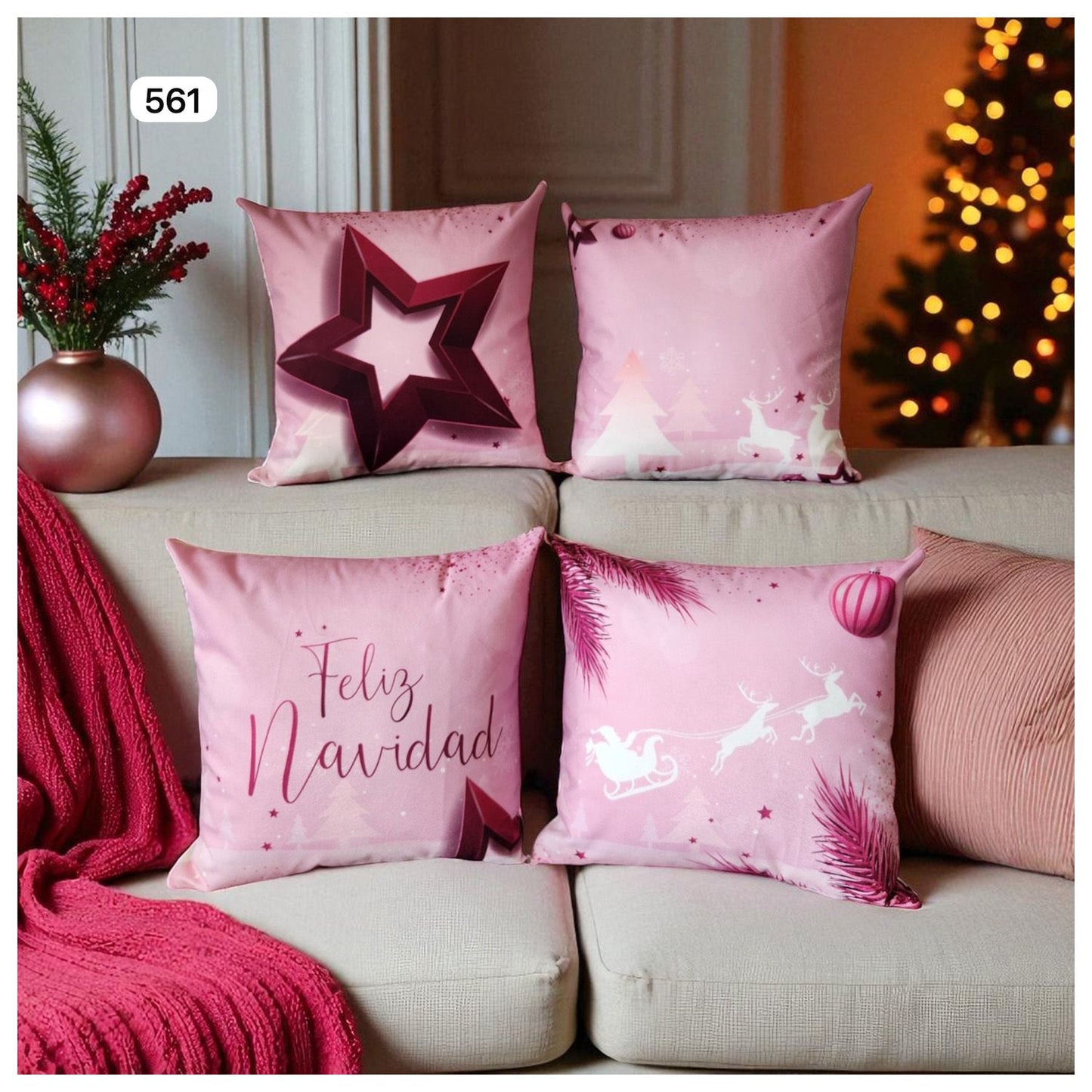 Cojines Navidad Set x 4 ⭐INCLUYE RELLENO⭐ - Medidas 45cmx45cm🎄🎅🏻 ‼️HOY CON 30% DCTO‼️