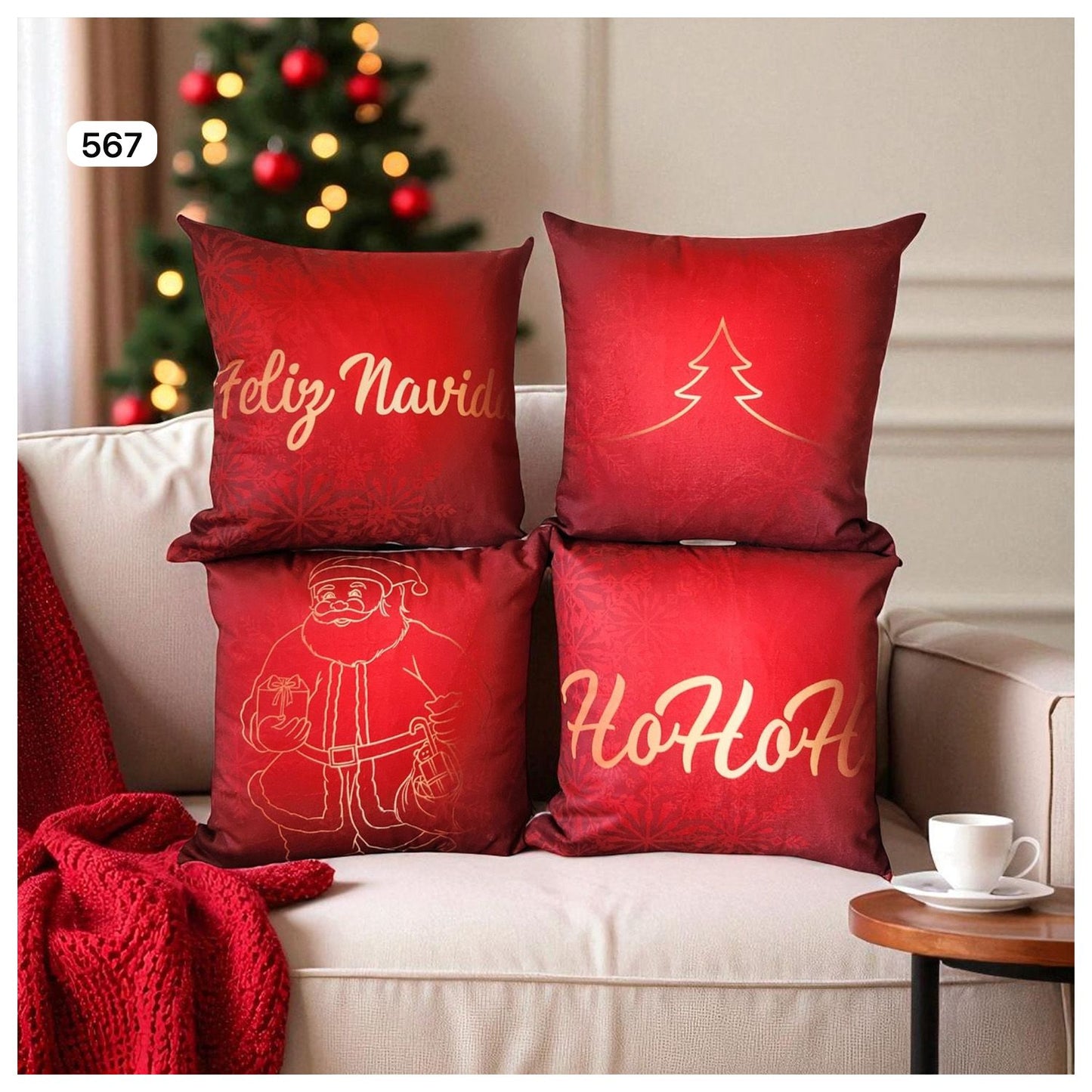 Cojines Navidad Set x 4 ⭐INCLUYE RELLENO⭐ - Medidas 45cmx45cm🎄🎅🏻 ‼️HOY CON 30% DCTO‼️