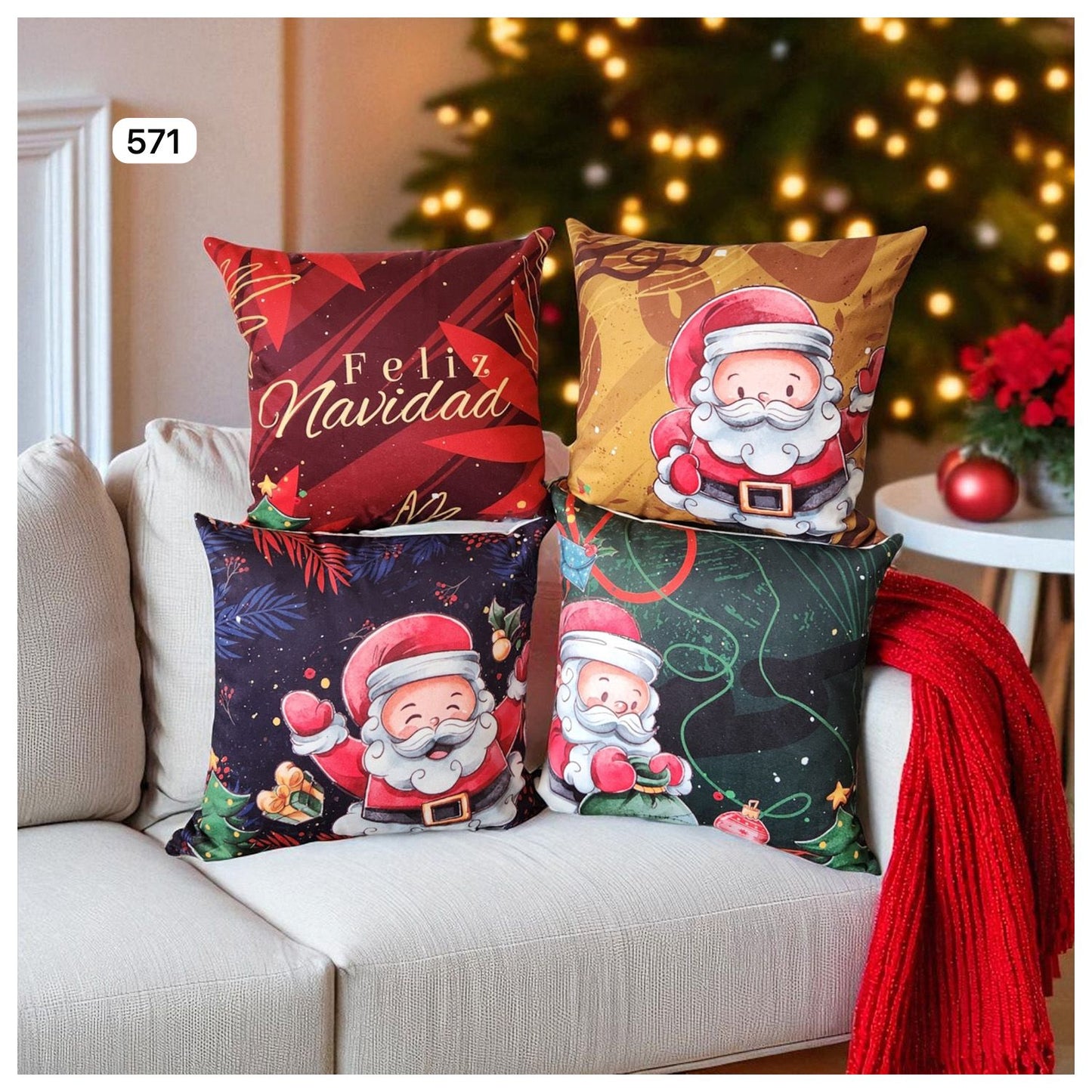 Cojines Navidad Set x 4 ⭐INCLUYE RELLENO⭐ - Medidas 45cmx45cm🎄🎅🏻 ‼️HOY CON 30% DCTO‼️