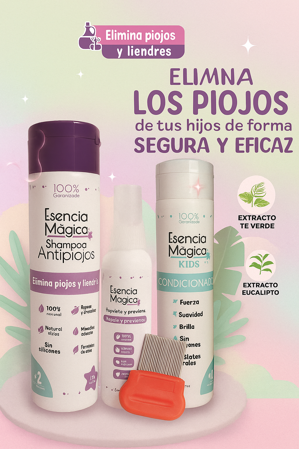 TRATAMIENTO ANTIPIOJOS ‼️PRECIO ESPECIAL ‼️100% NATURAL - SHAMPOO+SPRAY+PEINE+ACONDICIONADOR ✨ ¡HOY CON 30% DCTO