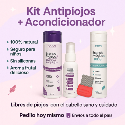 TRATAMIENTO ANTIPIOJOS ‼️PRECIO ESPECIAL ‼️100% NATURAL - SHAMPOO+SPRAY+PEINE+ACONDICIONADOR ✨ ¡HOY CON 30% DCTO