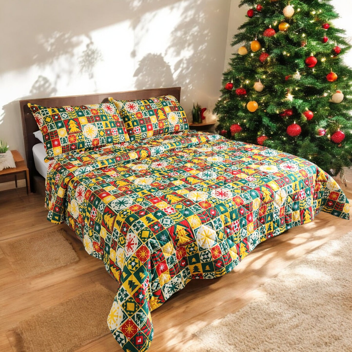 🛏️Edredón Unifaz Navideño - Cama Doble 140cm x 190cm (Incluye Edredón + 2 Fundas)🎄🎅🏻‼️HOY CON 30% DCTO‼️