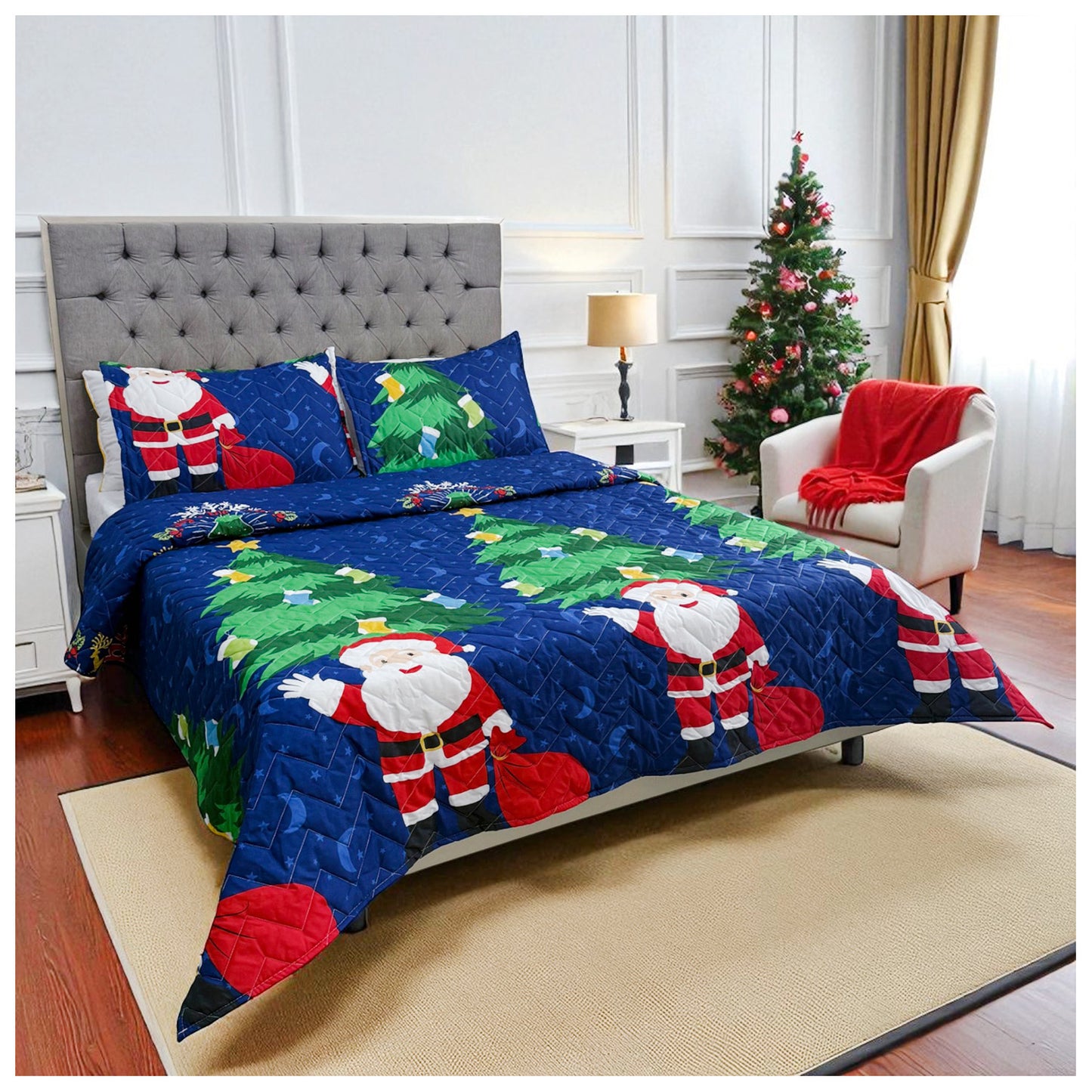 🛏️Edredón Unifaz Navideño - Cama Doble 140cm x 190cm (Incluye Edredón + 2 Fundas)🎄🎅🏻‼️HOY CON 30% DCTO‼️