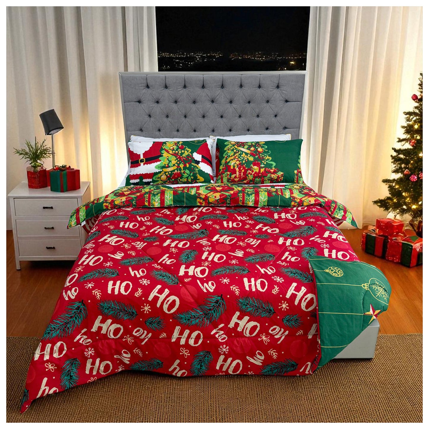 🛏️Edredón Doble Faz Navideño - Ideal Cama Semi Doble 120cm x 190cm y cama doble 140cm x 190cm - (Incluye Edredón + 2 Fundas Doble Faz)🎄🎅🏻‼️HOY CON 30% DCTO‼️