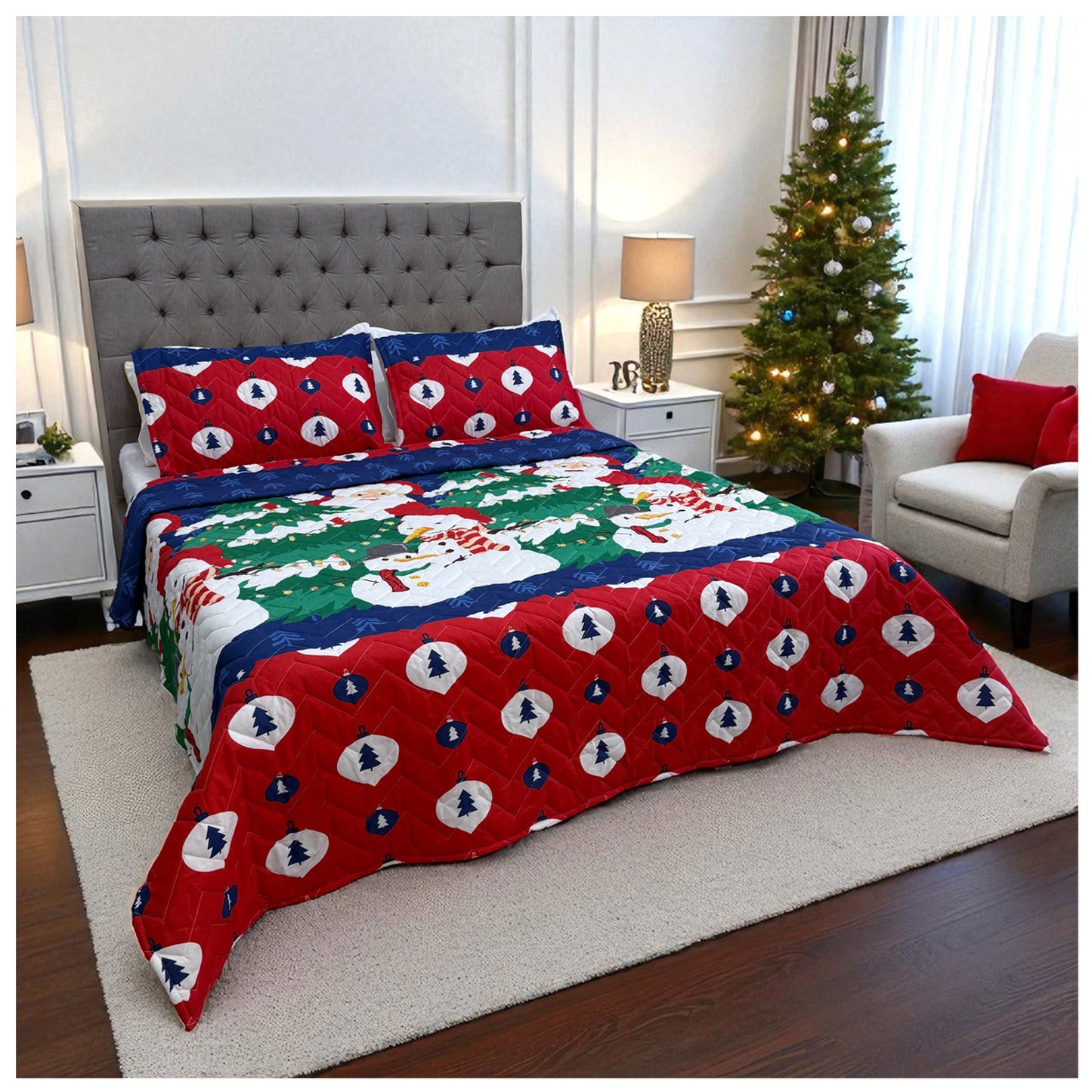 🛏️Edredón Unifaz Navideño - Cama Doble 140cm x 190cm (Incluye Edredón + 2 Fundas)🎄🎅🏻‼️HOY CON 30% DCTO‼️
