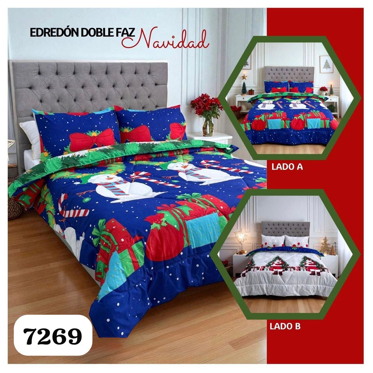 🛏️Edredón Doble Faz Navideño - Ideal Cama Semi Doble 120cm x 190cm y cama doble 140cm x 190cm - (Incluye Edredón + 2 Fundas Doble Faz)🎄🎅🏻‼️HOY CON 30% DCTO‼️