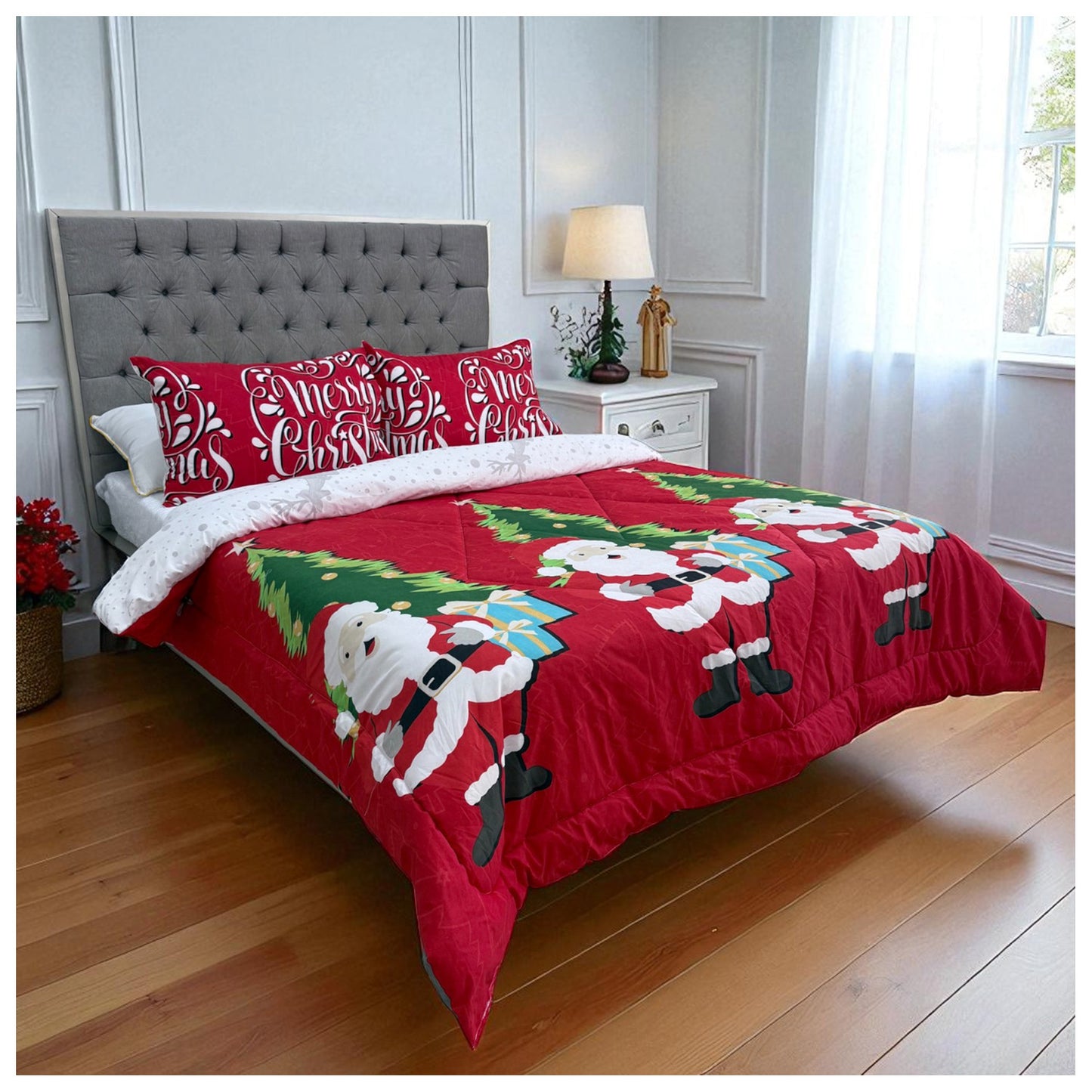 🛏️Edredón Doble Faz Navideño - Ideal Cama Semi Doble 120cm x 190cm y cama doble 140cm x 190cm - (Incluye Edredón + 2 Fundas Doble Faz)🎄🎅🏻‼️HOY CON 30% DCTO‼️