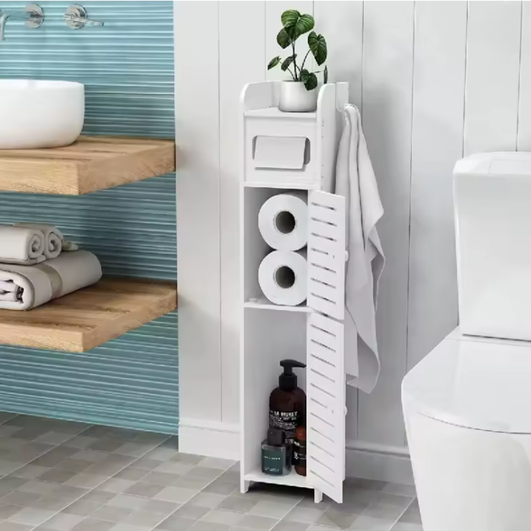 GABINETE DE BAÑO, ORGANIZADOR DE AHORRO DE ESPACIO CON SOPORTE PARA PAPEL🚽🧻✨‼️¡HOY CON 40% DCTO‼️