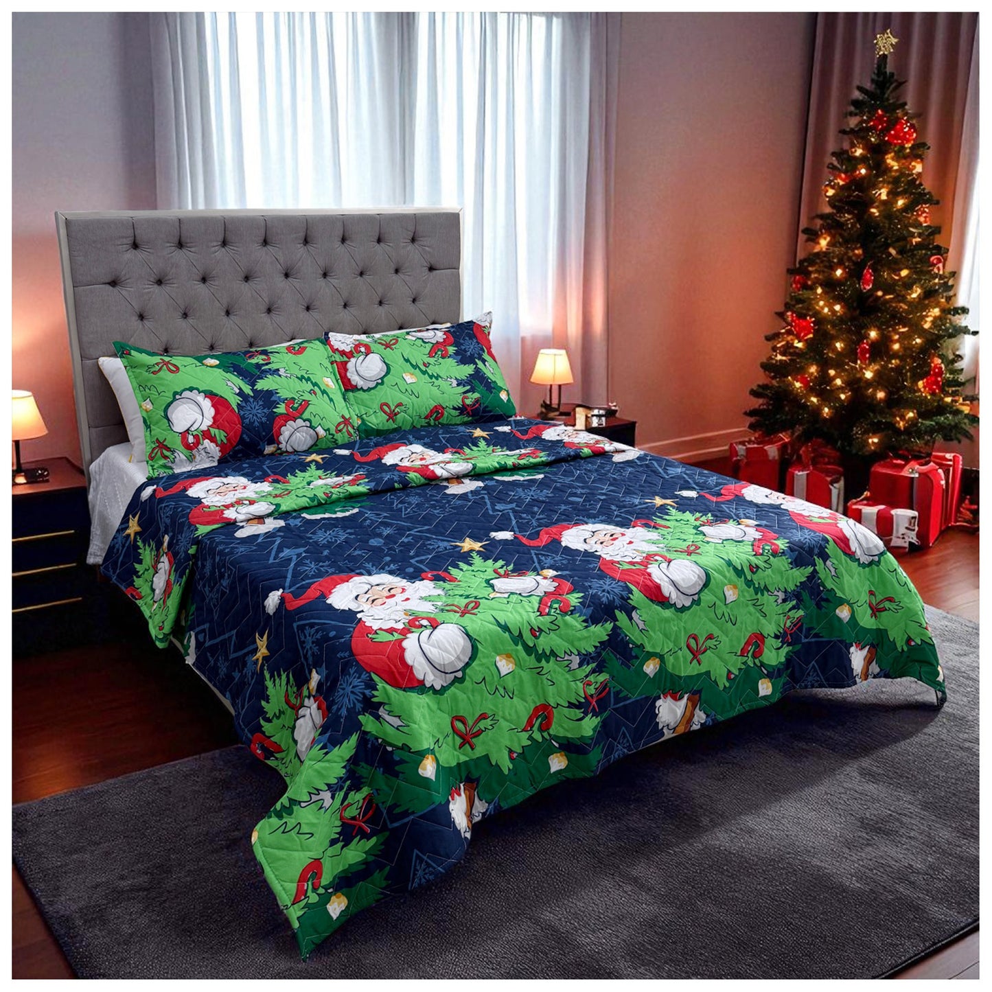 🛏️Edredón Unifaz Navideño - Cama Doble 140cm x 190cm (Incluye Edredón + 2 Fundas)🎄🎅🏻‼️HOY CON 30% DCTO‼️