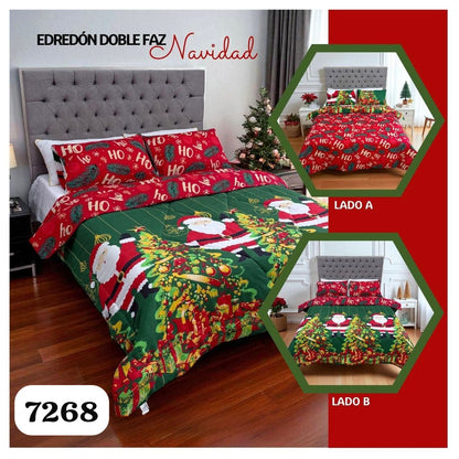🛏️Edredón Doble Faz Navideño - Ideal Cama Semi Doble 120cm x 190cm y cama doble 140cm x 190cm - (Incluye Edredón + 2 Fundas Doble Faz)🎄🎅🏻‼️HOY CON 30% DCTO‼️