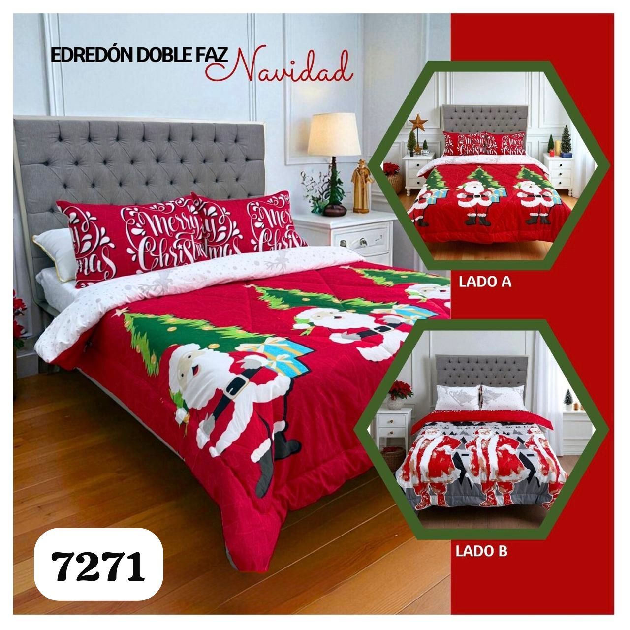🛏️Edredón Doble Faz Navideño - Ideal Cama Semi Doble 120cm x 190cm y cama doble 140cm x 190cm - (Incluye Edredón + 2 Fundas Doble Faz)🎄🎅🏻‼️HOY CON 30% DCTO‼️