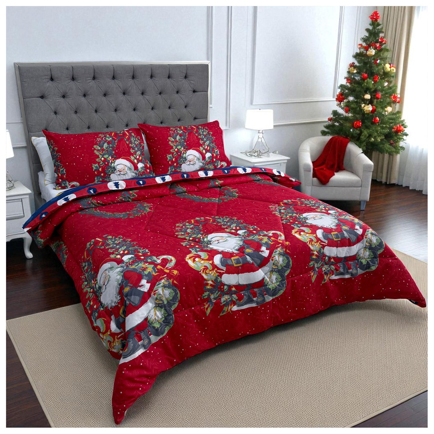 🛏️Edredón Doble Faz Navideño - Ideal Cama Semi Doble 120cm x 190cm y cama doble 140cm x 190cm - (Incluye Edredón + 2 Fundas Doble Faz)🎄🎅🏻‼️HOY CON 30% DCTO‼️