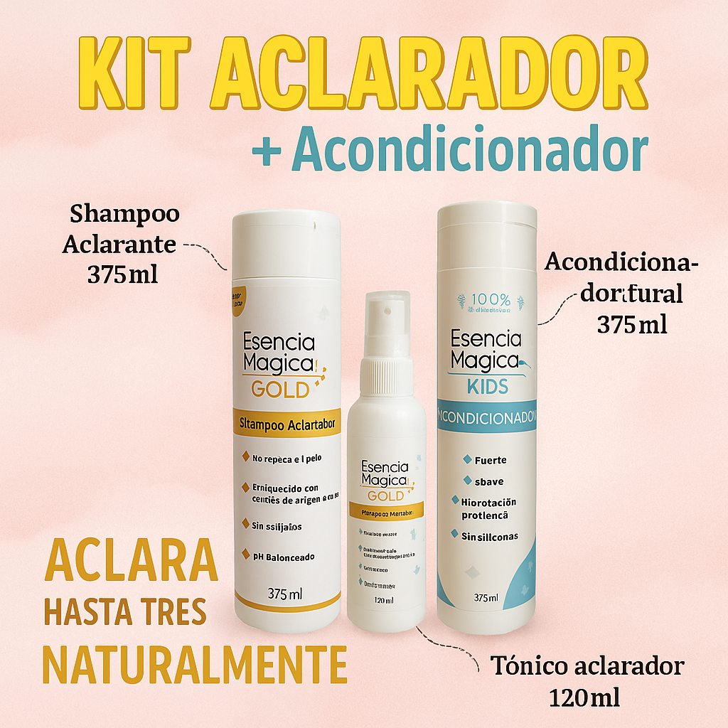 KIT ACLARANTE DE CABELLO PARA NIÑOS, 100% NATURAL - SHAMPOO+ACONDICIONADOR+SPRAY ACLARADOR‼️¡HOY CON 30% DCTO‼️