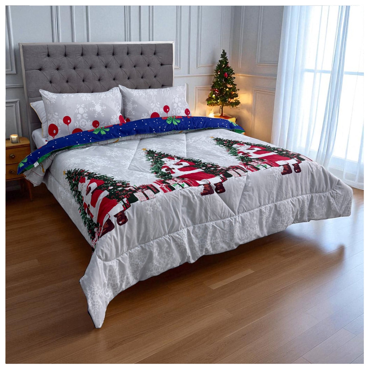 🛏️Edredón Doble Faz Navideño - Ideal Cama Semi Doble 120cm x 190cm y cama doble 140cm x 190cm - (Incluye Edredón + 2 Fundas Doble Faz)🎄🎅🏻‼️HOY CON 30% DCTO‼️