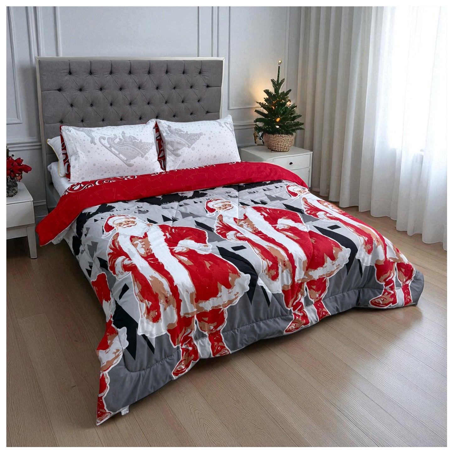 🛏️Edredón Doble Faz Navideño - Ideal Cama Semi Doble 120cm x 190cm y cama doble 140cm x 190cm - (Incluye Edredón + 2 Fundas Doble Faz)🎄🎅🏻‼️HOY CON 30% DCTO‼️