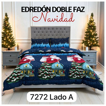 🛏️Edredón Doble Faz Navideño - Ideal Cama Semi Doble 120cm x 190cm y cama doble 140cm x 190cm - (Incluye Edredón + 2 Fundas Doble Faz)🎄🎅🏻‼️HOY CON 30% DCTO‼️