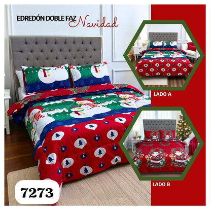 🛏️Edredón Doble Faz Navideño - Ideal Cama Semi Doble 120cm x 190cm y cama doble 140cm x 190cm - (Incluye Edredón + 2 Fundas Doble Faz)🎄🎅🏻‼️HOY CON 30% DCTO‼️