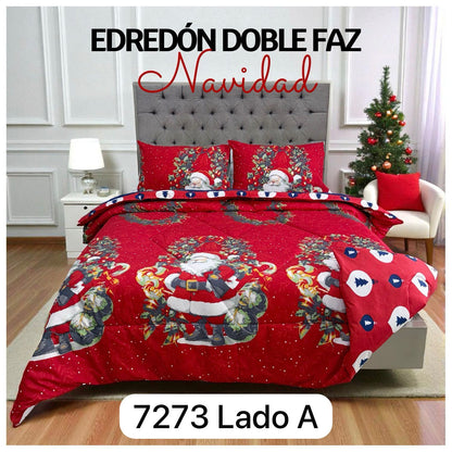 🛏️Edredón Doble Faz Navideño - Ideal Cama Semi Doble 120cm x 190cm y cama doble 140cm x 190cm - (Incluye Edredón + 2 Fundas Doble Faz)🎄🎅🏻‼️HOY CON 30% DCTO‼️