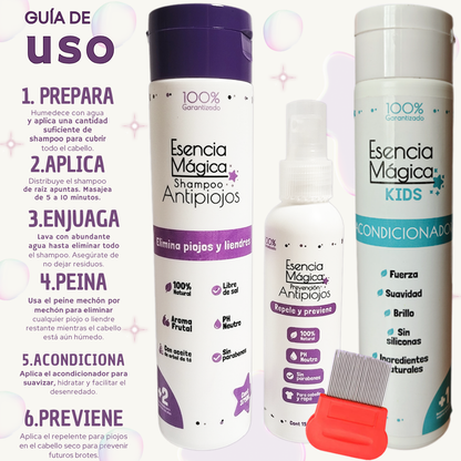 TRATAMIENTO ANTIPIOJOS ‼️PRECIO ESPECIAL ‼️100% NATURAL - SHAMPOO+SPRAY+PEINE+ACONDICIONADOR ✨ ¡HOY CON 30% DCTO