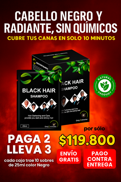 Shampoo Instantáneo Negro Black Hair Caja x 10 sobres