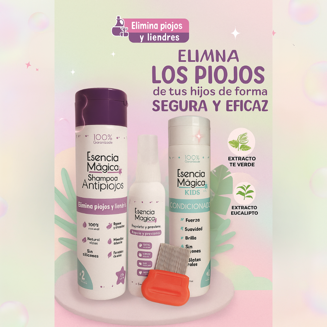 TRATAMIENTO ANTIPIOJOS ‼️PRECIO ESPECIAL ‼️100% NATURAL - SHAMPOO+SPRAY+PEINE+ACONDICIONADOR ✨ ¡HOY CON 30% DCTO