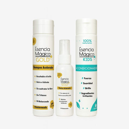 🌞Kit Aclarador de Cabello para Niños, 100% NATURAL Shampoo+Tonico+Acondicionador