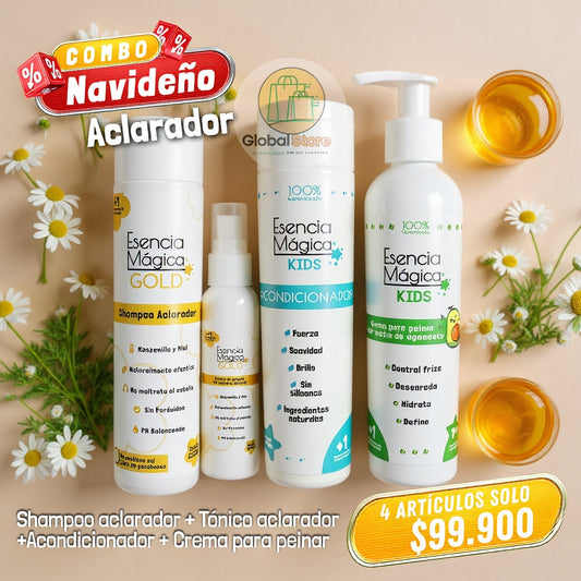 🌞KIT ACLARADOR DE CABELLO PARA NIÑOS, 100% NATURAL Shampoo+Tonico+Acondicionador+Crema de Peinar‼️¡HOY CON 30% DCTO‼️